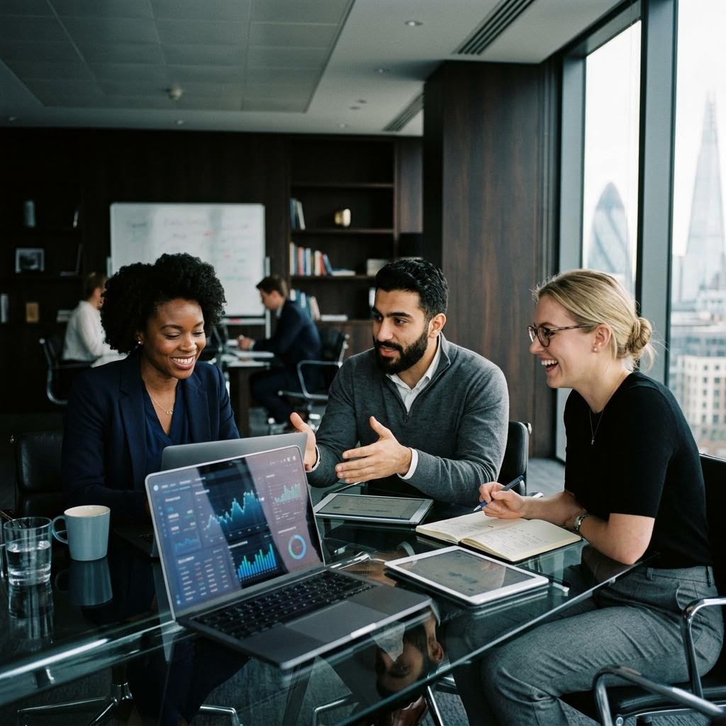 Marco Fianceza quantitative team reviewing real-time market data